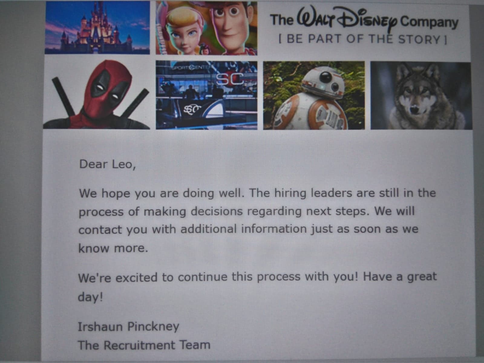 Email from Disney