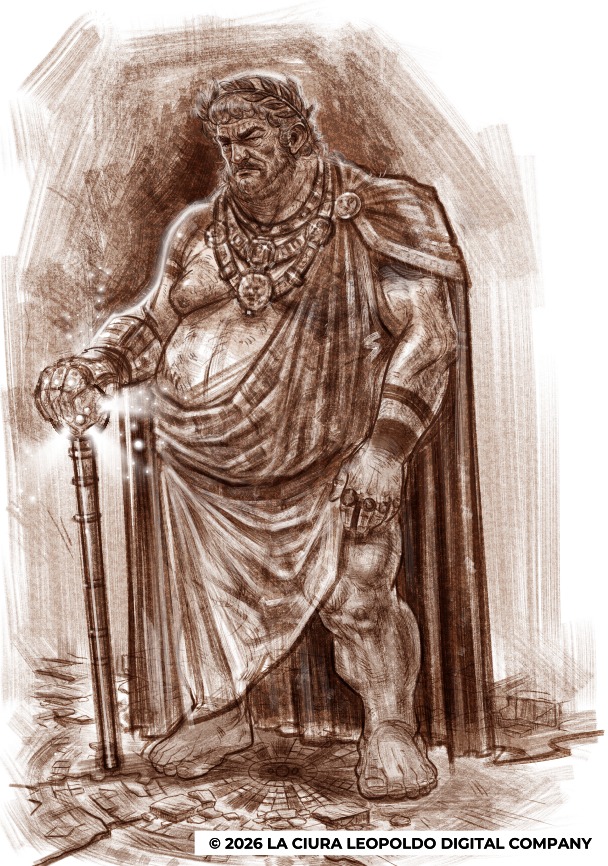 “Rough concept art sketch of Emperor Nero reimagined as a powerful fantasy character.”